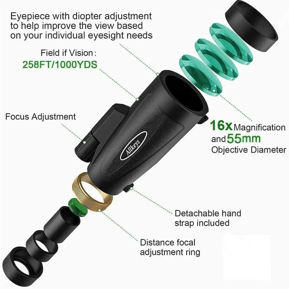 HD Monocular Telescope, 16x55 High Power Waterproof Monocular with Upgraded Fold